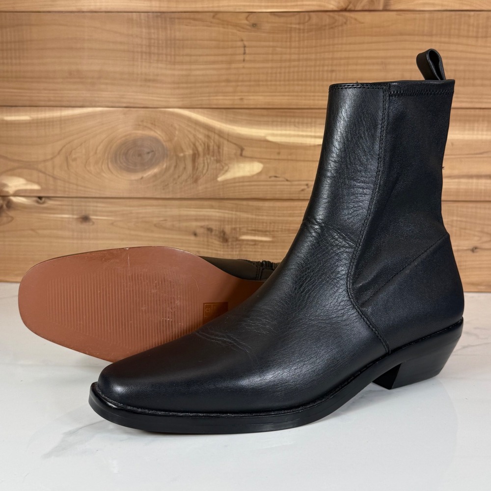 Madewell The Idris Ankle Boot Black Leather Square Toe Western Womens size 7